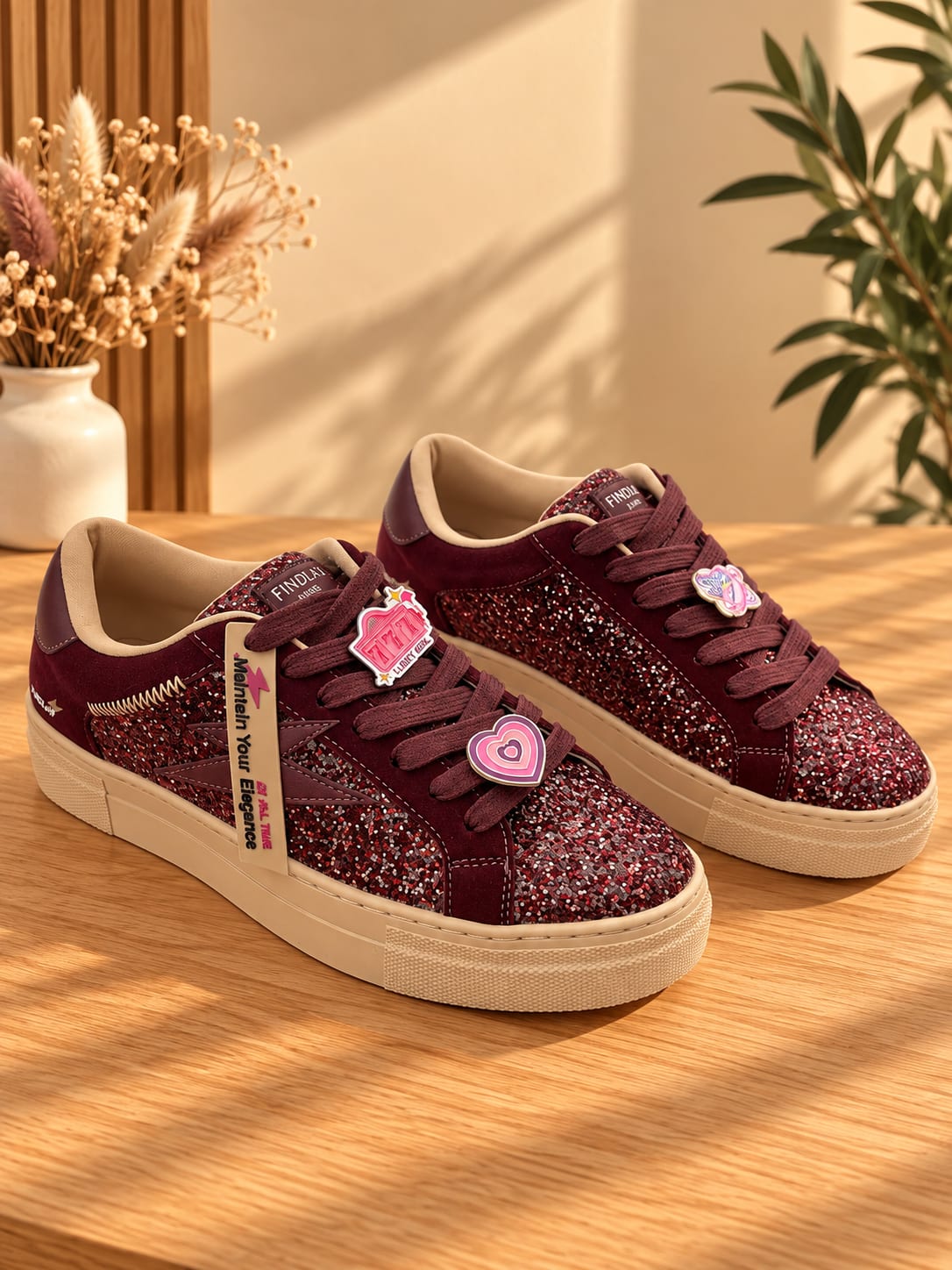Basket bordeaux paillettes et pins décoratifs « MOON » – photo 3