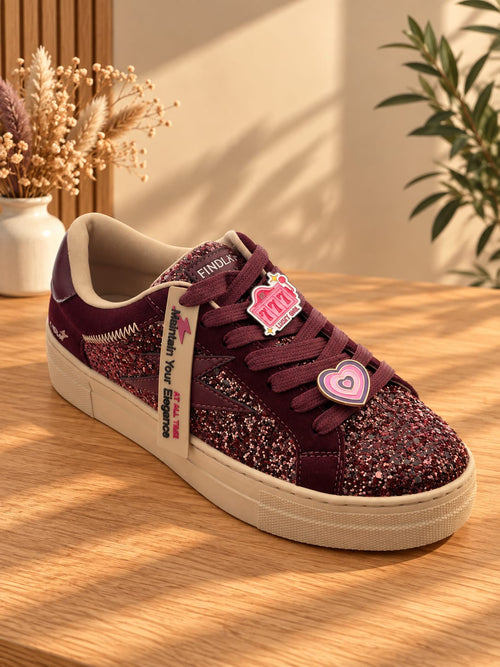 Basket bordeaux paillettes et pins décoratifs « MOON » – photo 2