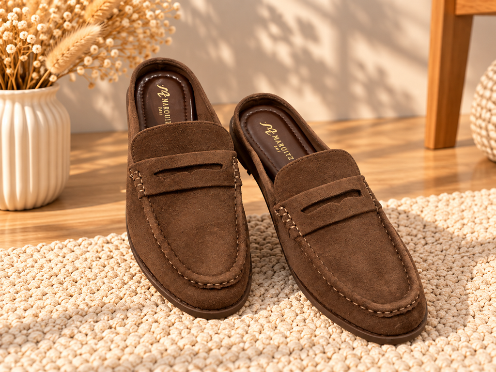 Mocassins mules marron chocolat effet daim «SAM»