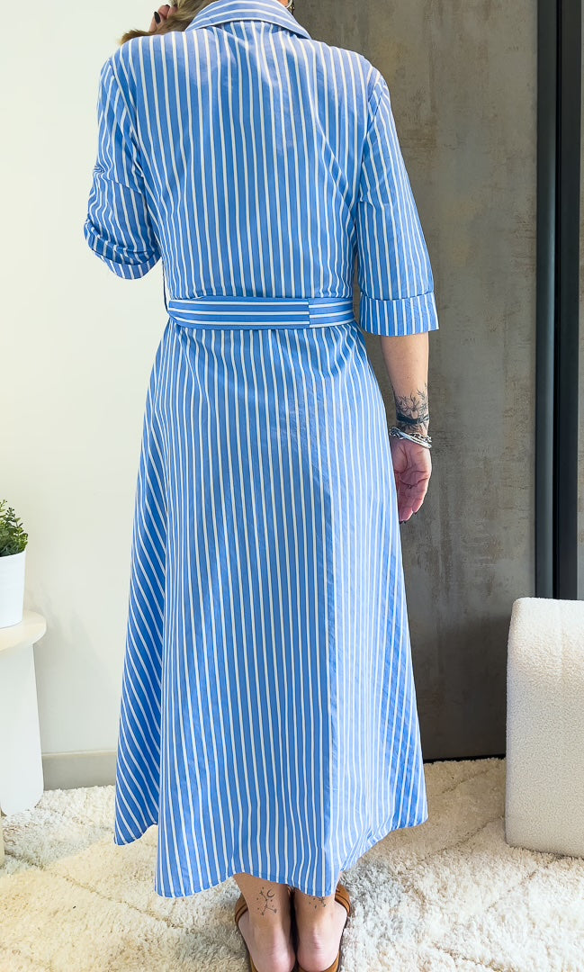 Robe longues bleue à rayures blanches avec des strass « JAQUY » – photo 4