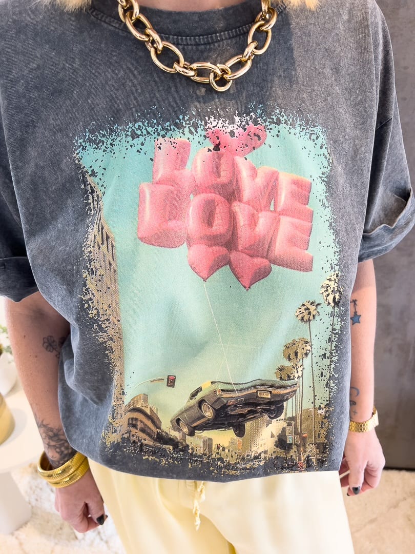 Tee-shirt manches courtes gris effet délavé à motif « LOVE » – photo 2
