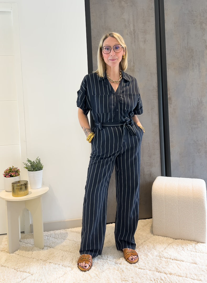 Combinaison manches courtes bleu marine et blanche « NINA » – photo 3