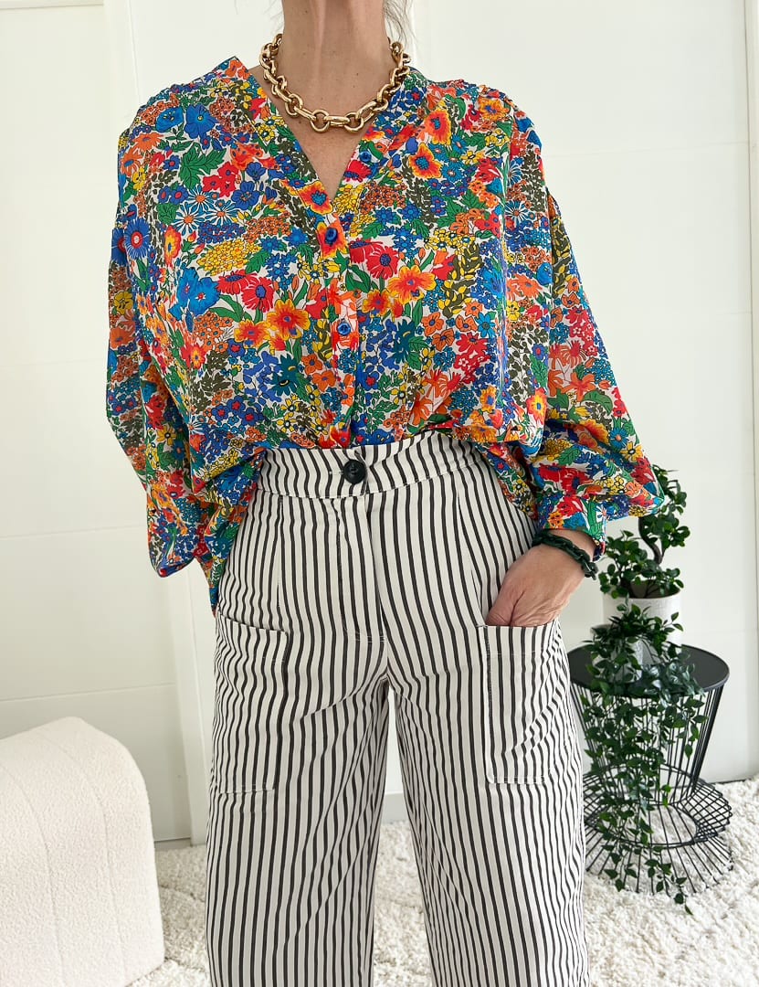 Pantalon marque »JOHANNA »crème à rayures marron « NINO » – photo 2