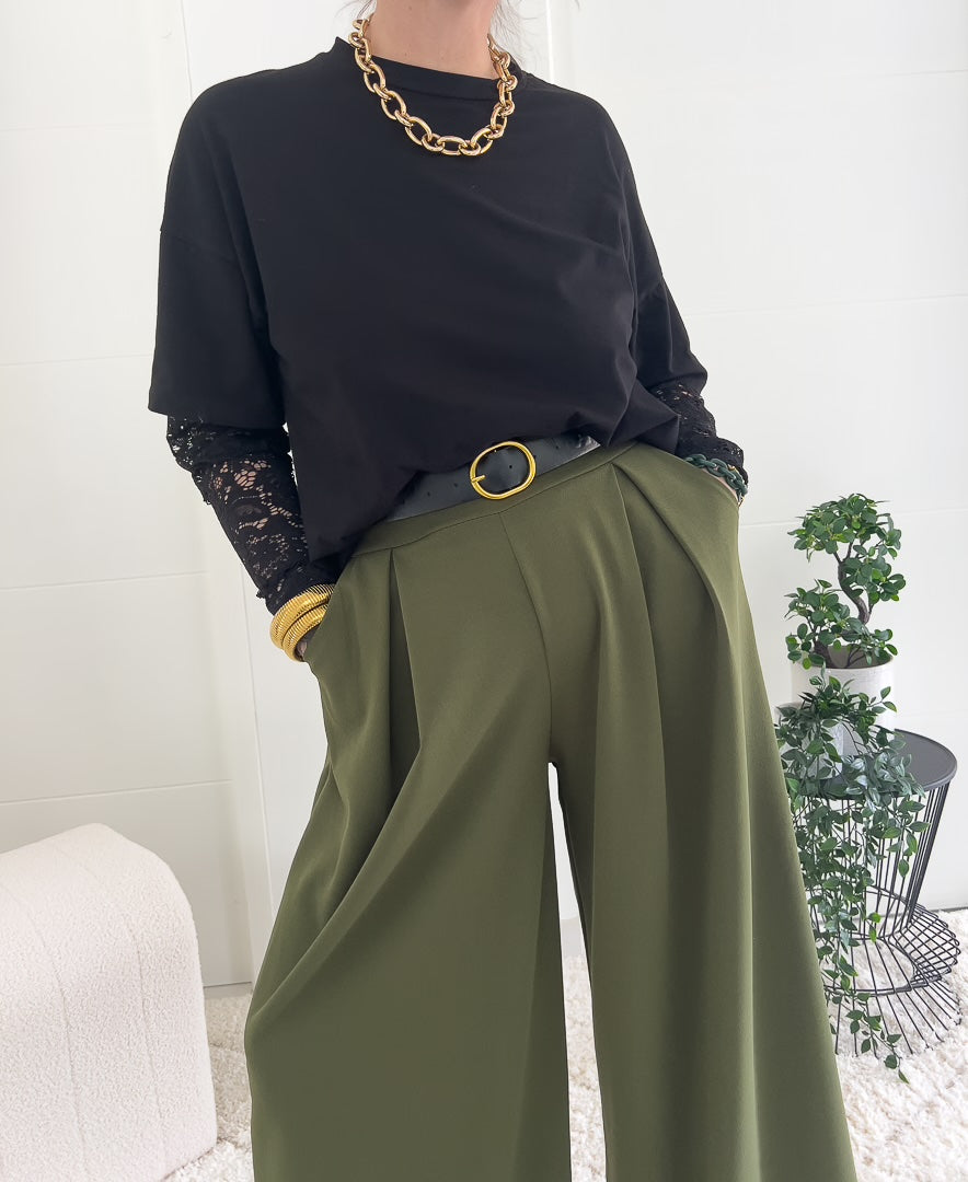Pantalon jambes larges taille unique et sa ceinture « MELODIE » – photo 2