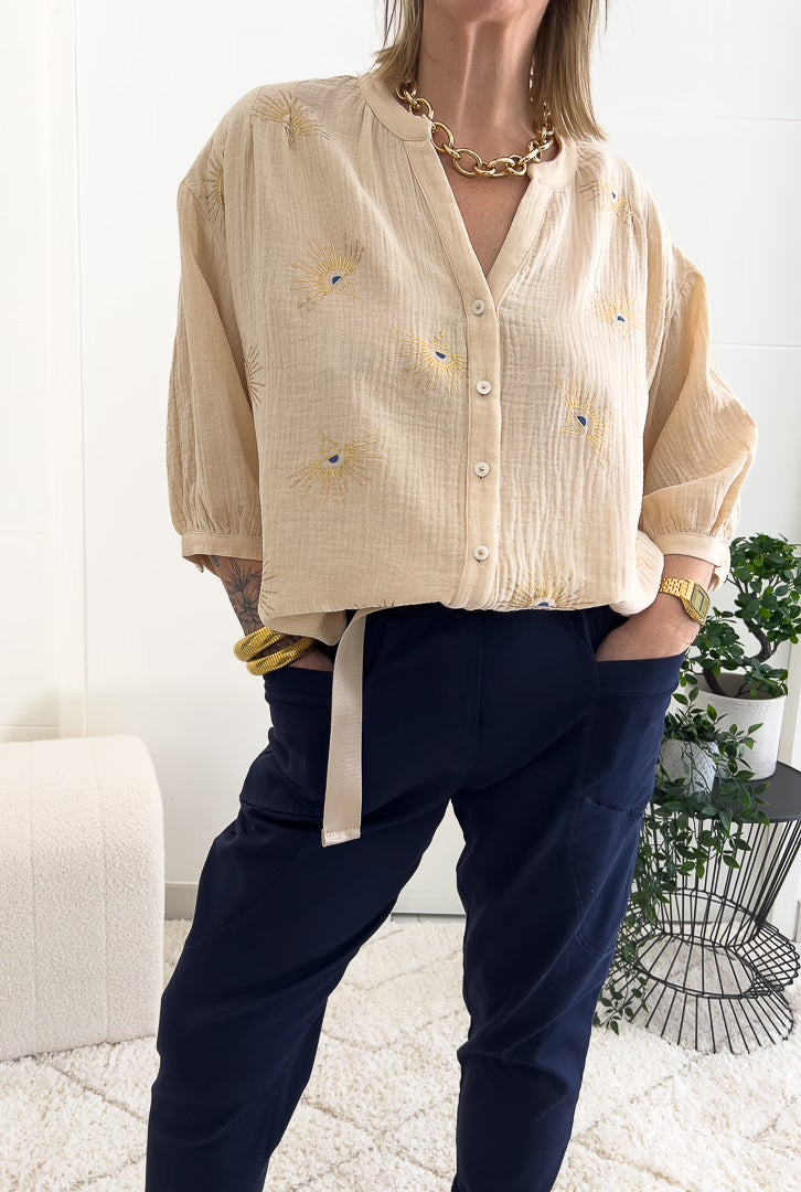 Chemise en coton avec motif oeil doré et bleu « OEIL » – photo 4