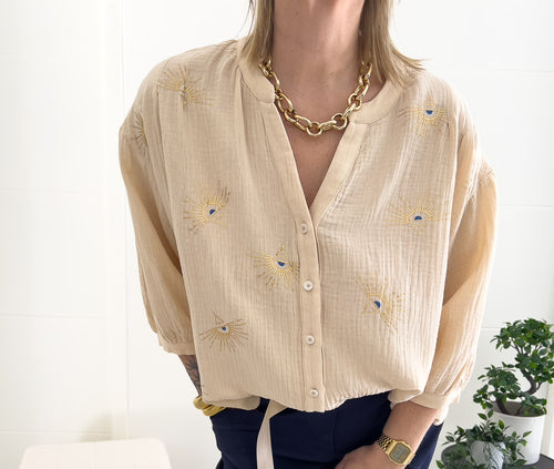 Chemise en coton avec motif oeil doré et bleu « OEIL » – photo 2