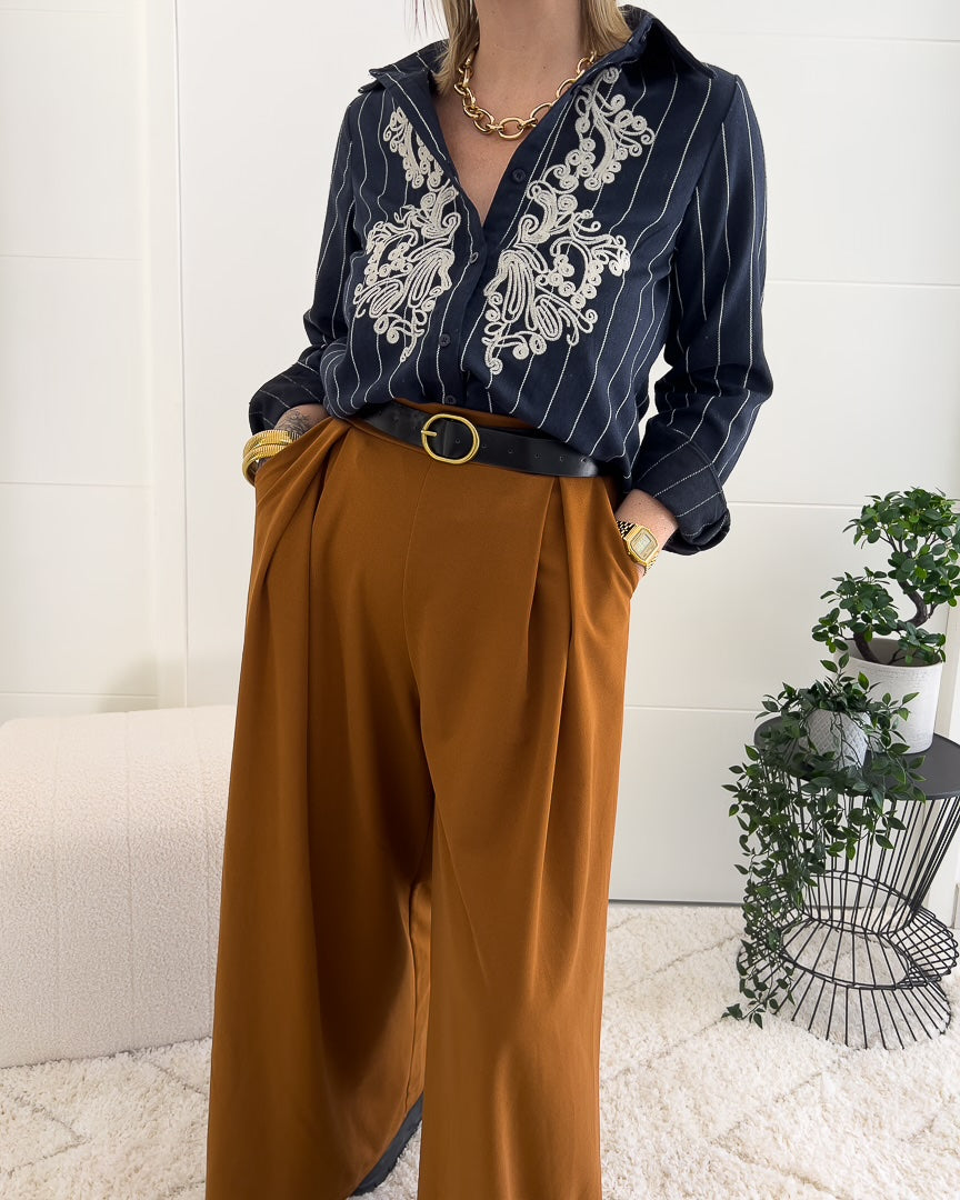 Pantalon jambes larges taille unique et sa ceinture « MELODIE » – photo 4
