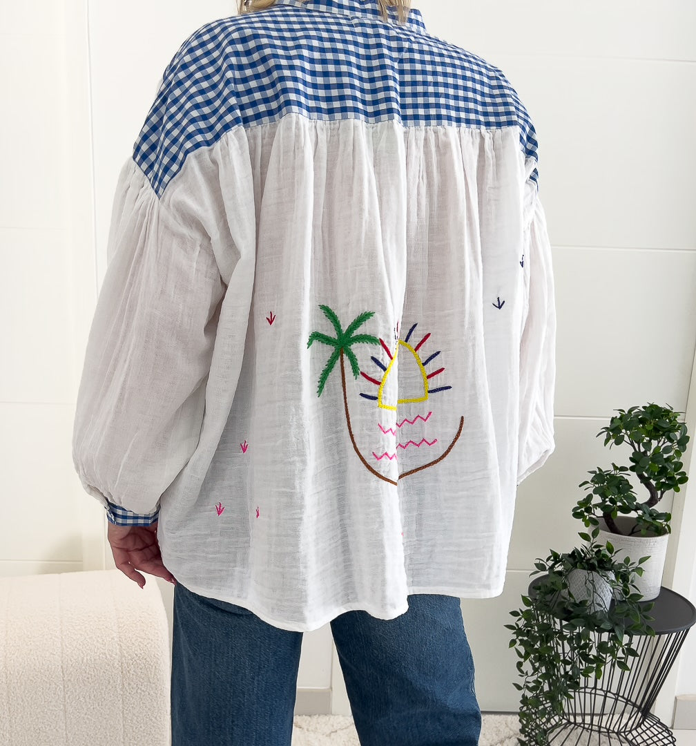 Chemise avec ses broderies oversize en coton « PALMIER » – photo 2
