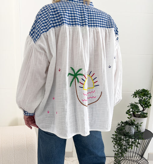 Chemise avec ses broderies oversize en coton « PALMIER » – photo 2