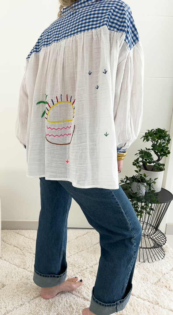 Chemise avec ses broderies oversize en coton « PALMIER » – photo 4