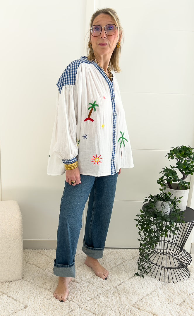 Chemise avec ses broderies oversize en coton « PALMIER » – photo 3