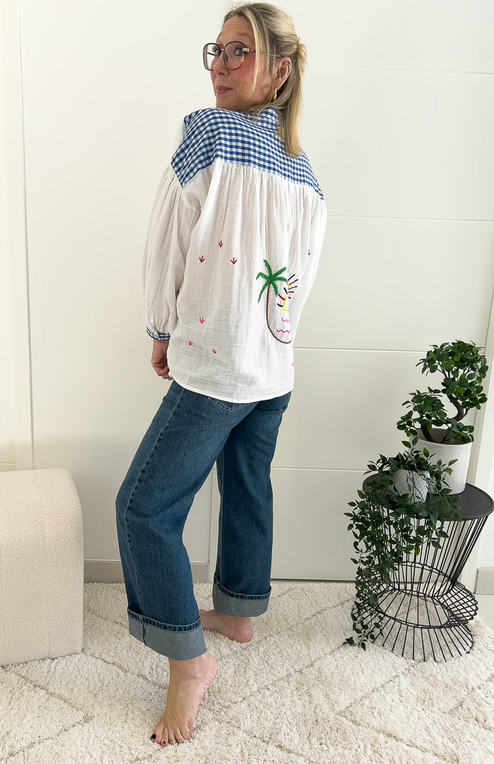 Chemise avec ses broderies oversize en coton « PALMIER » – photo 5