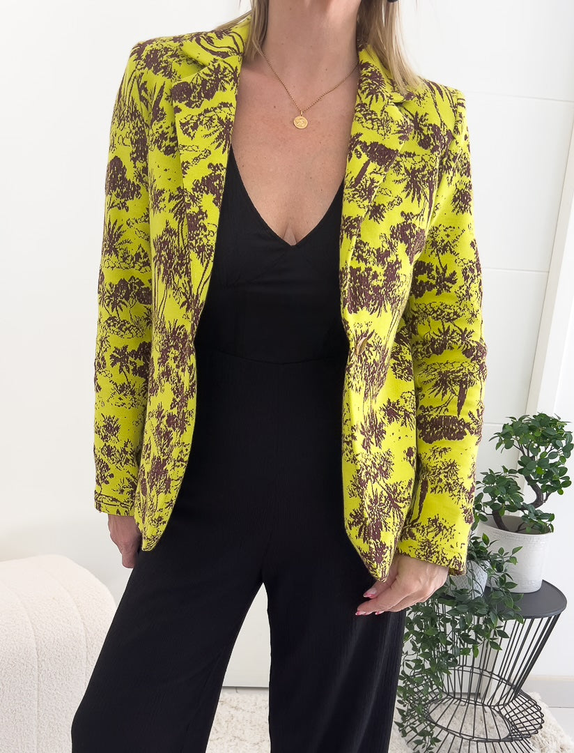 Veste blazer jaune vif et marron de fabrication française « MARINE » – photo 2