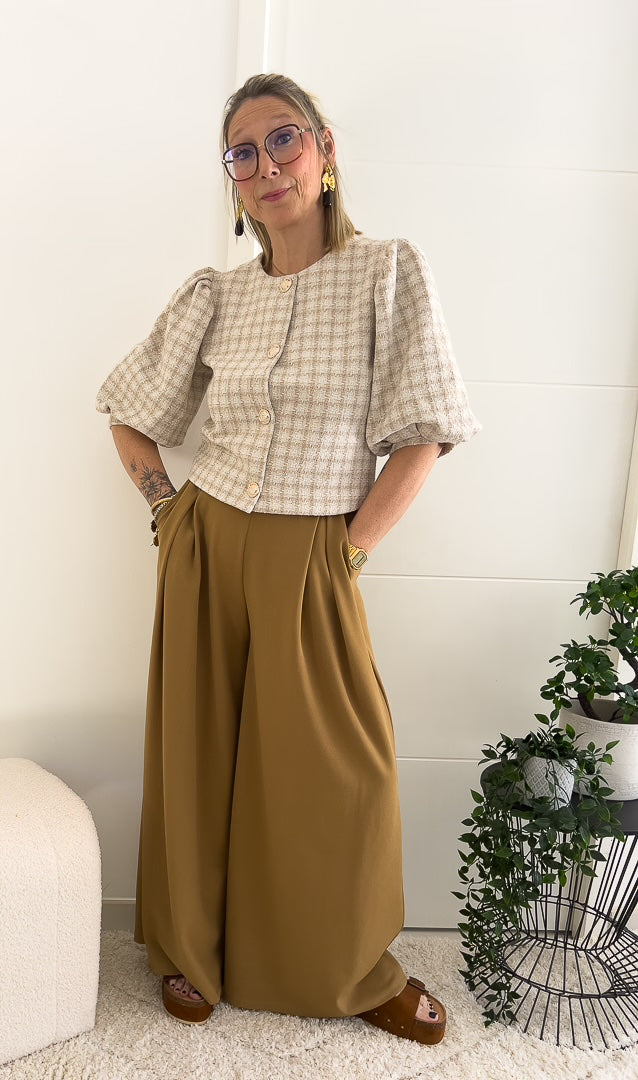 Veste manches mi-longues bouffantes motif pied-de-poule « AUDREY » – photo 3