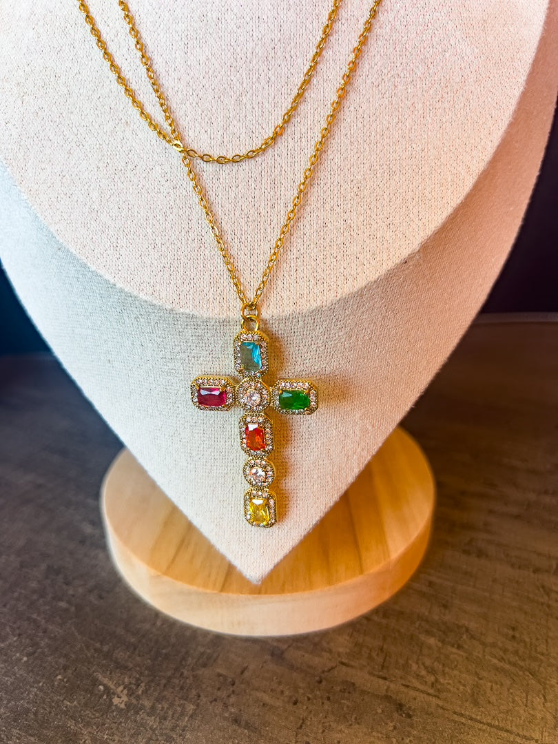 Sautoir en forme de croix multicolore « PAIX » – photo 2