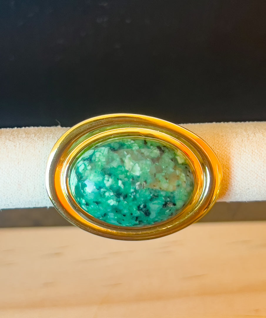 Bague en acier inoxydable avec sa pierre verte « OLIVE » – photo 2