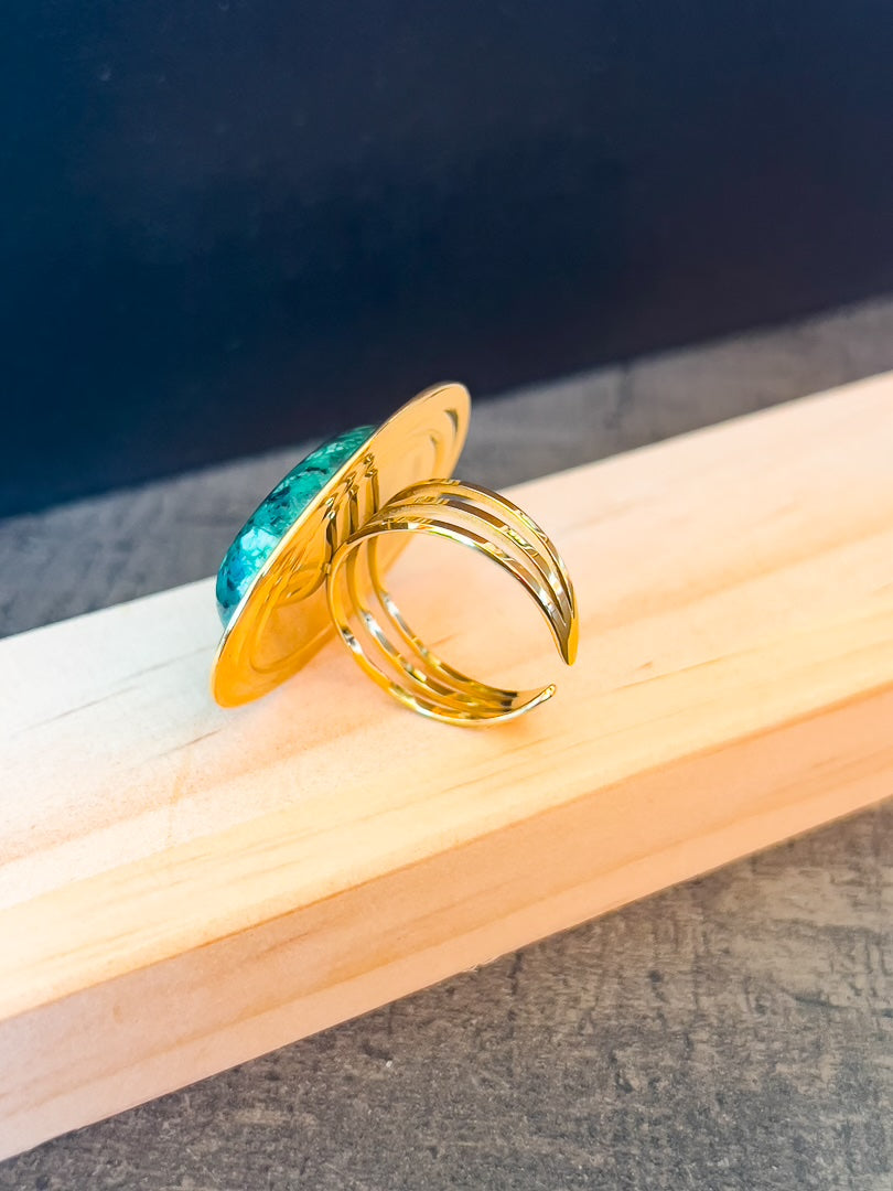 Bague en acier inoxydable avec sa pierre verte « OLIVE » – photo 3