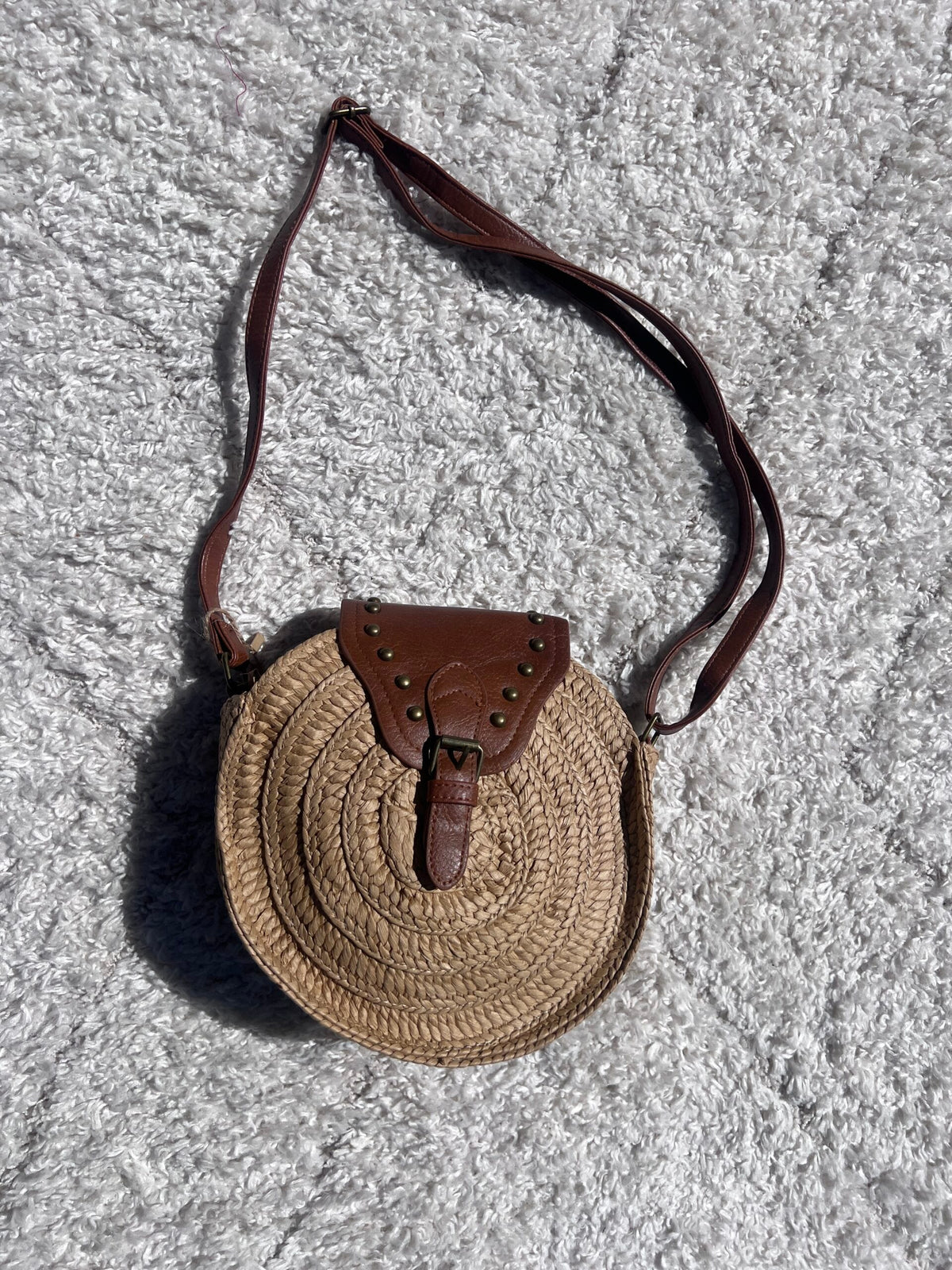 Sac forme rond en paille « BOHO »