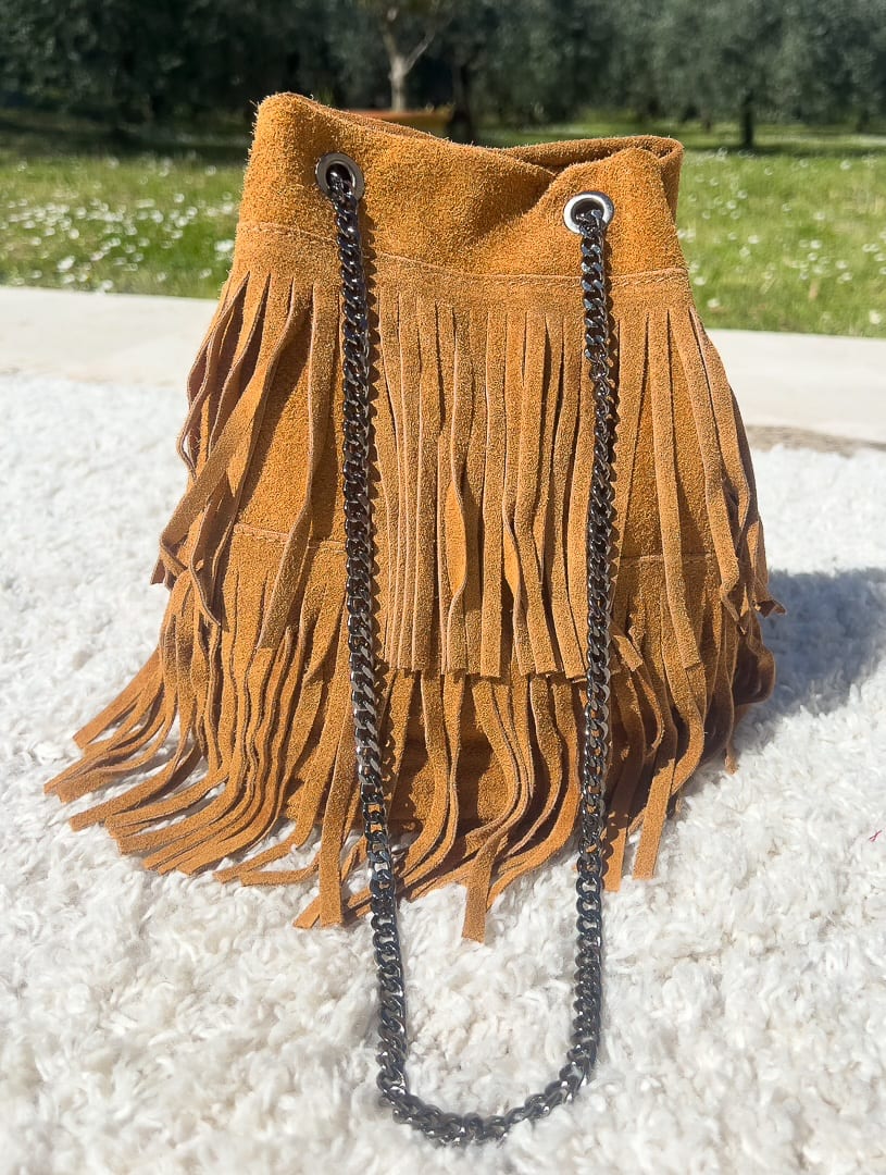 Sac forme seau en croûte de cuir « CLARISSE » – photo 3