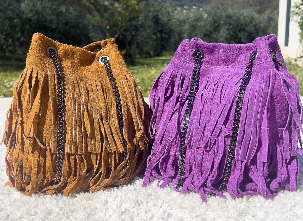 Sac forme seau en croûte de cuir « CLARISSE »