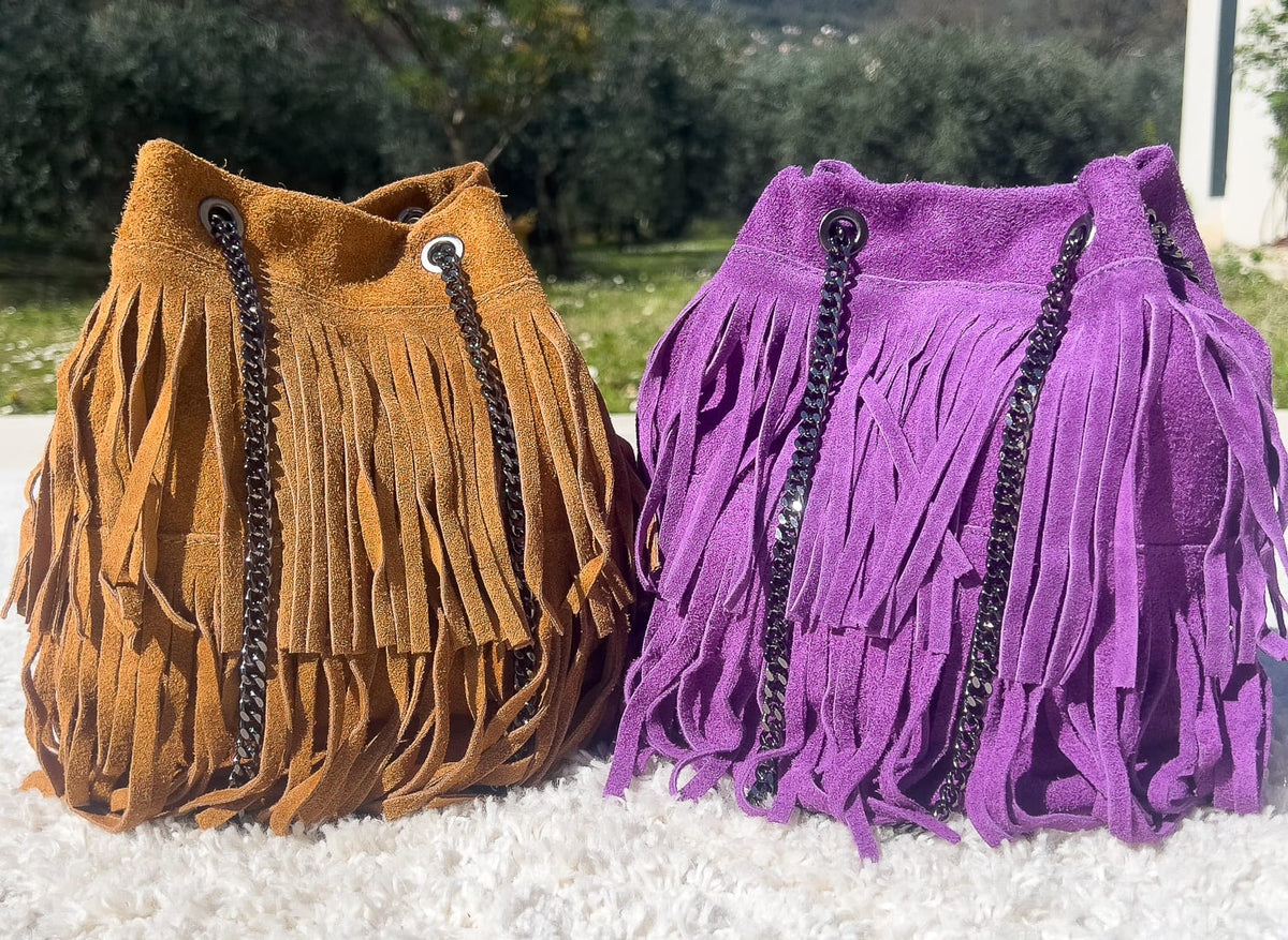 Sac forme seau en croûte de cuir « CLARISSE »
