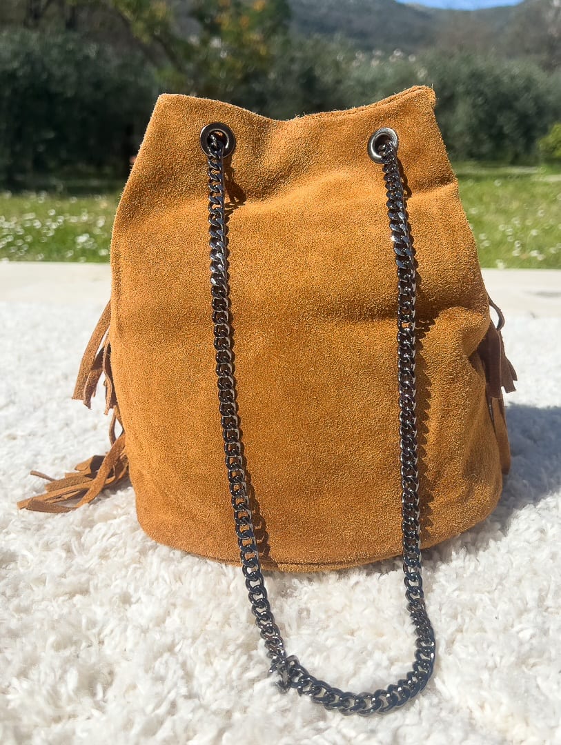 Sac forme seau en croûte de cuir « CLARISSE » – photo 5