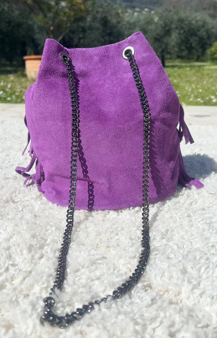 Sac forme seau en croûte de cuir « CLARISSE » – photo 6