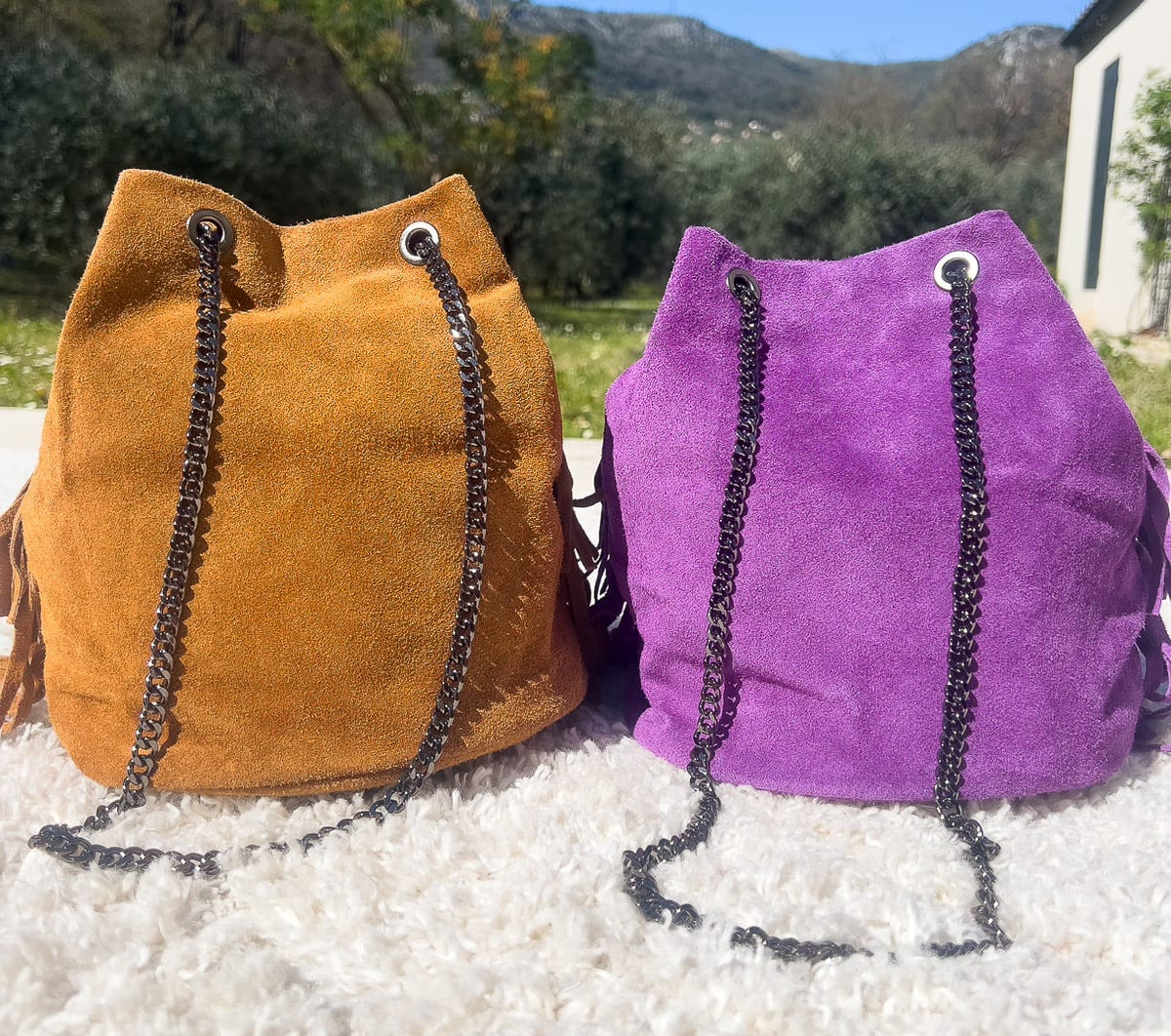 Sac forme seau en croûte de cuir « CLARISSE » – photo 2