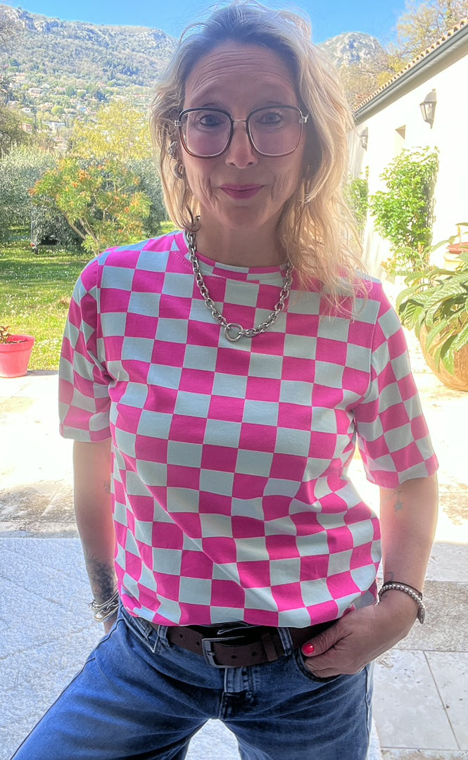 Tee-shirt à carreaux manches courtes « FLUO » – photo 2