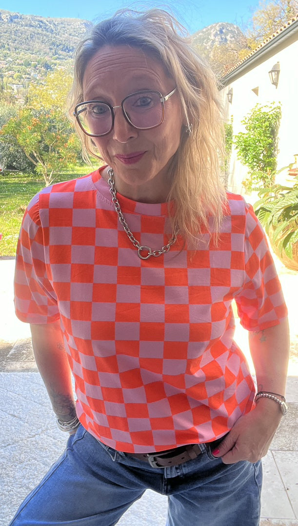 Tee-shirt à carreaux manches courtes « FLUO » – photo 3