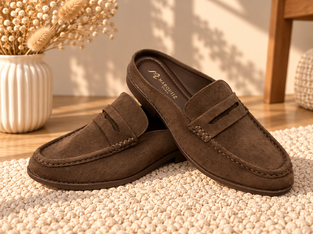 Mocassins mules marron chocolat effet daim «SAM»