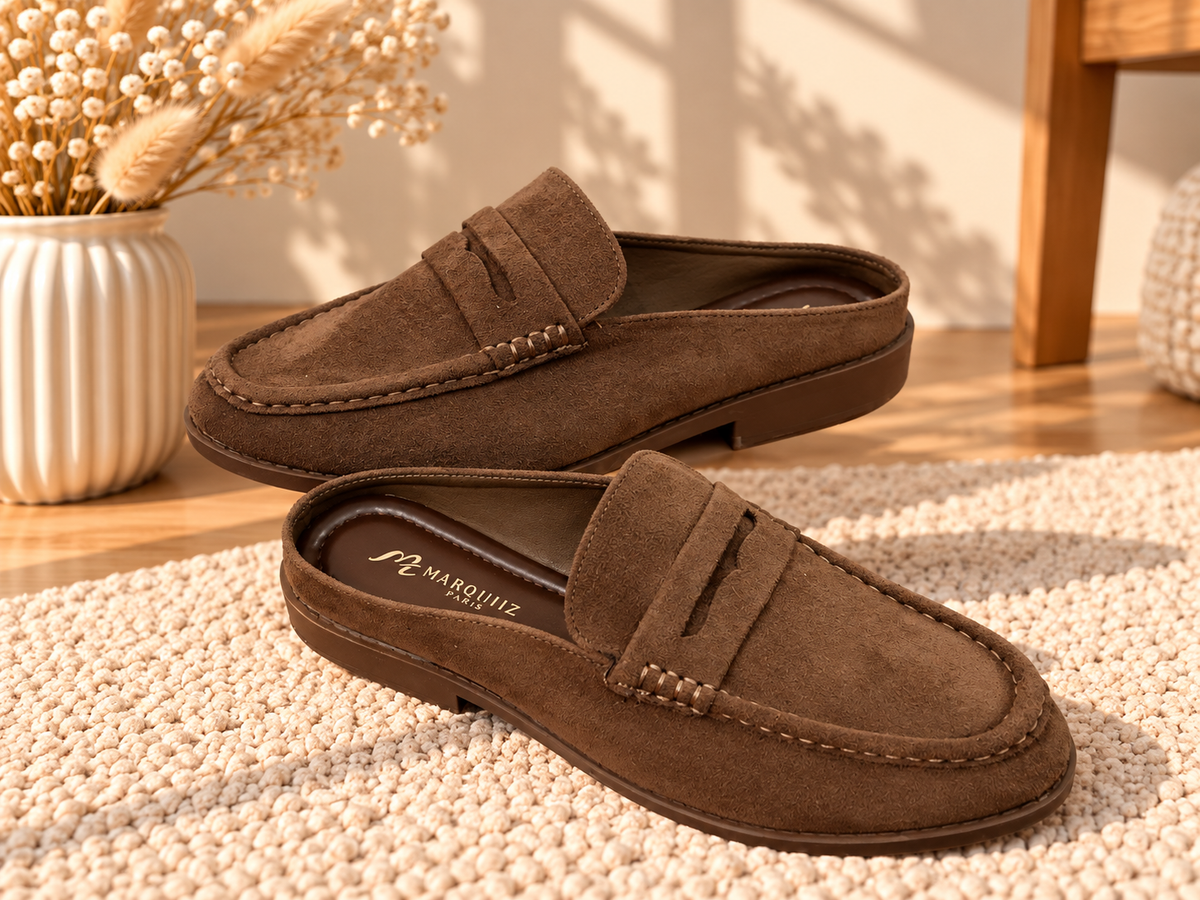Mocassins mules marron chocolat effet daim «SAM»