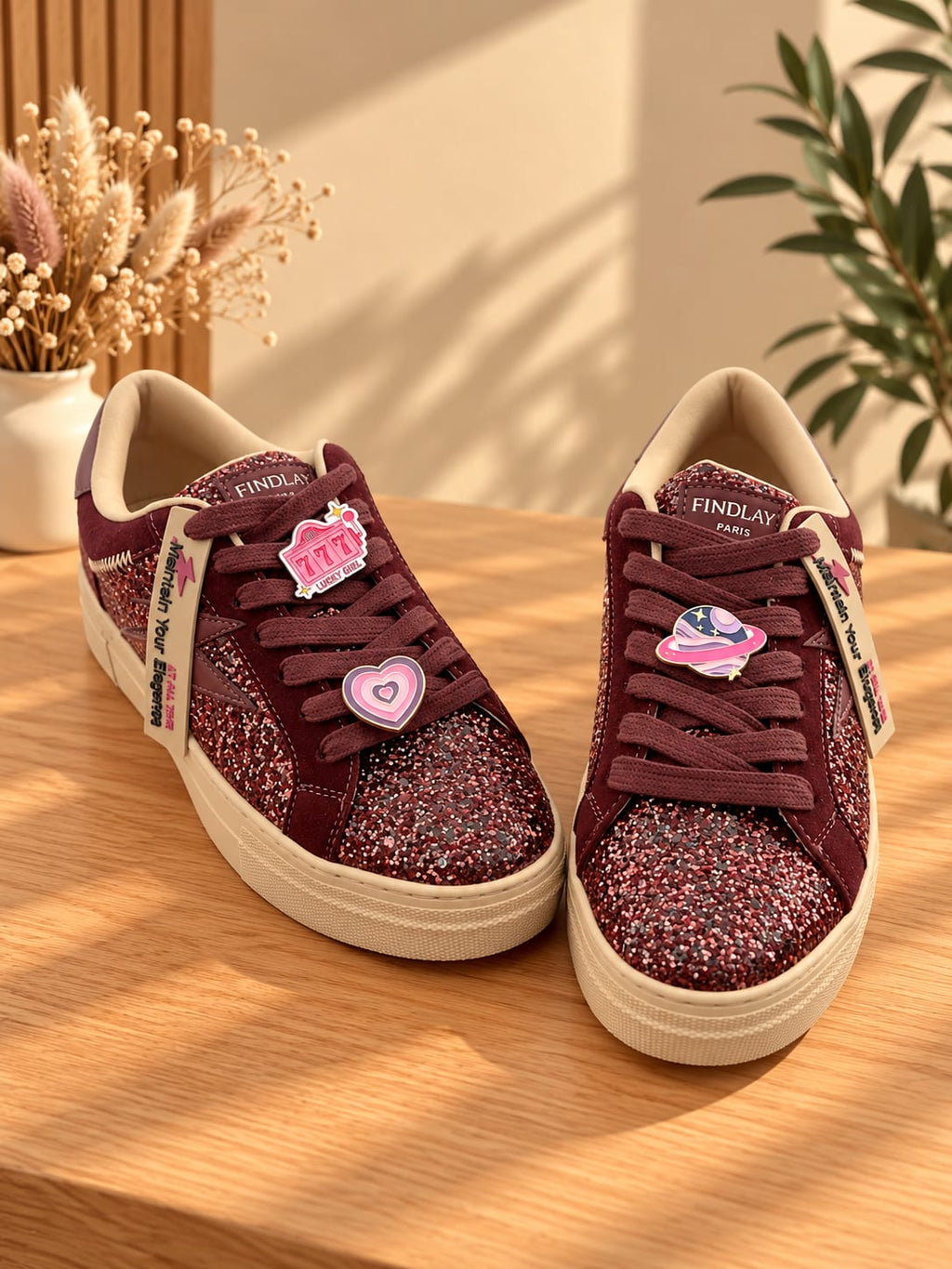 Basket bordeaux paillettes et pins décoratifs « MOON » – photo 4