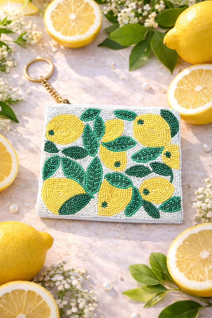 Porte-monnaie ou accessoire de sac en perles citron
