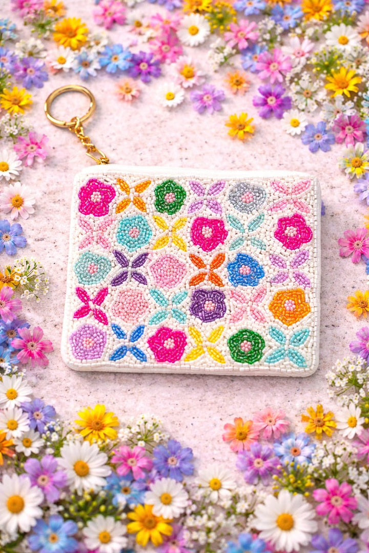 Pochette zippée avec ses fleurs multicolores
