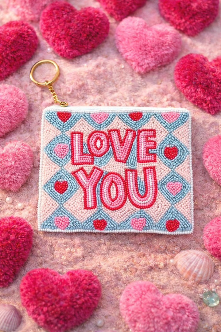 I LOVE YOU pochette porte-monnaie en perles