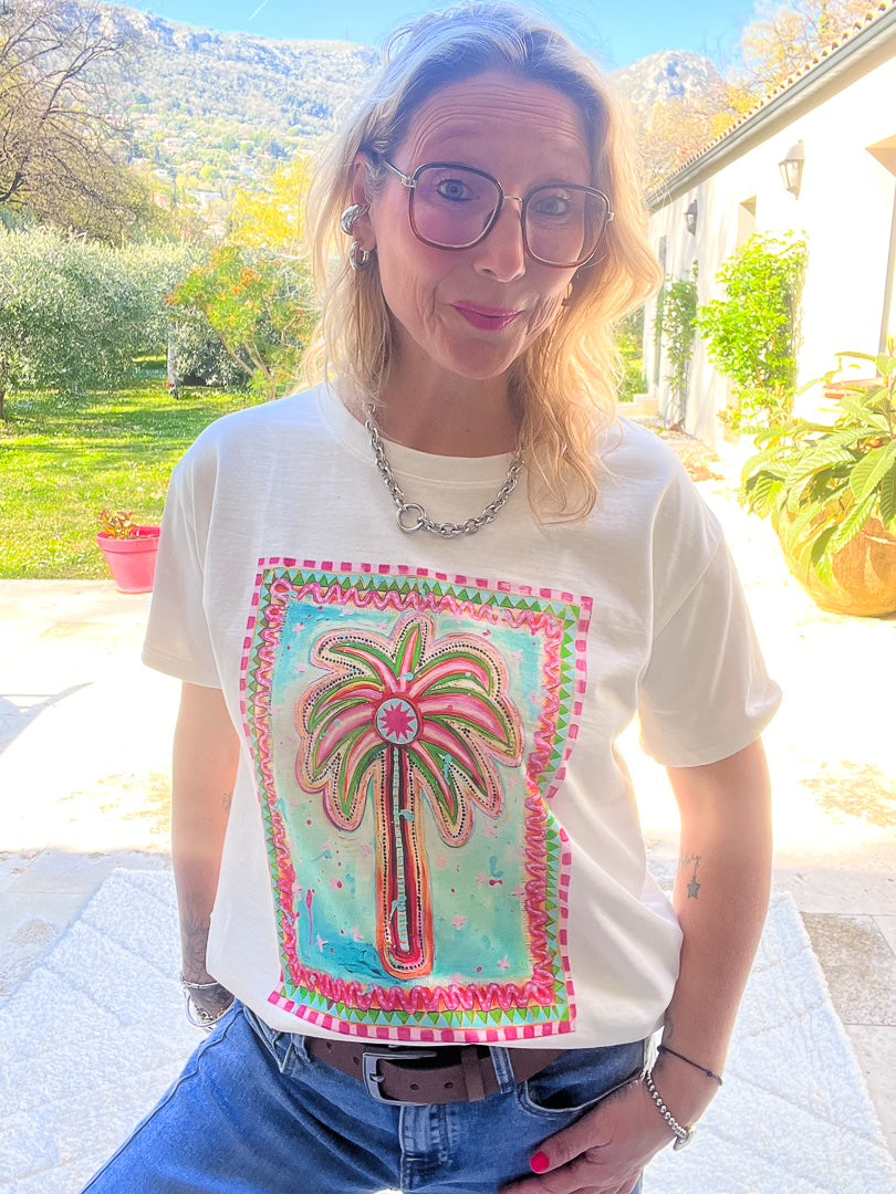 tee-shirt féminin à motif coloré palmier