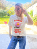 Tee-shirt femme à manches courte avec fleur rose